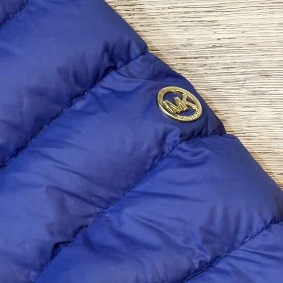 Michael Kors Woman Packable Down Over Coat XL Blue Quilted Puffy Hooded Light - Picture 9 of 9